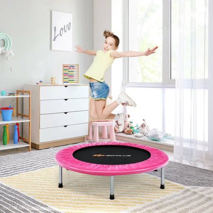 38 Inch Mini Folding Trampoline Portable Leisure Fitness Backboard-Pink - Pink - Trampolines