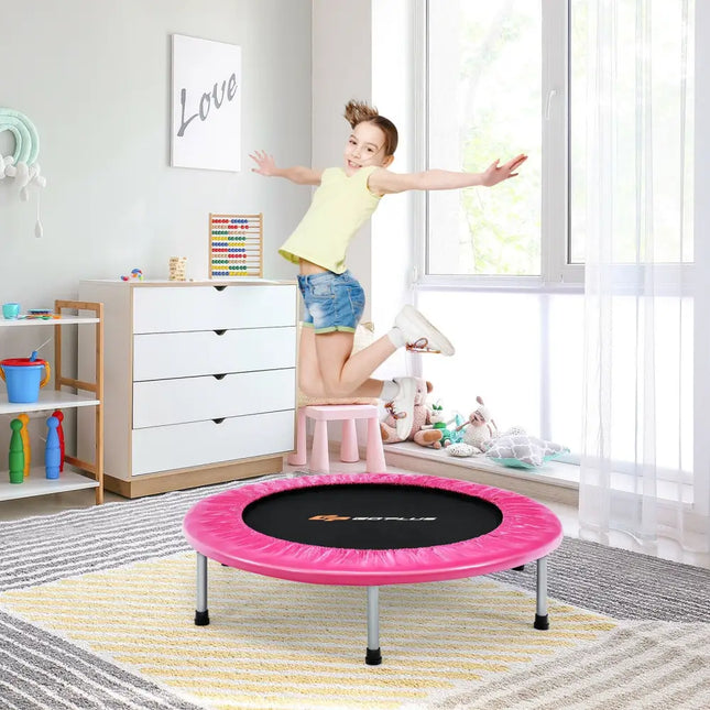 38 Inch Mini Folding Trampoline Portable Leisure Fitness Backboard-Pink - Pink - Trampolines