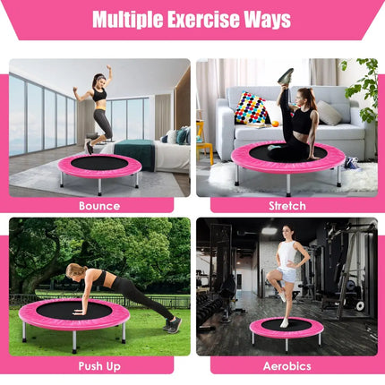 38 Inch Mini Folding Trampoline Portable Leisure Fitness Backboard-Pink - Pink - Trampolines