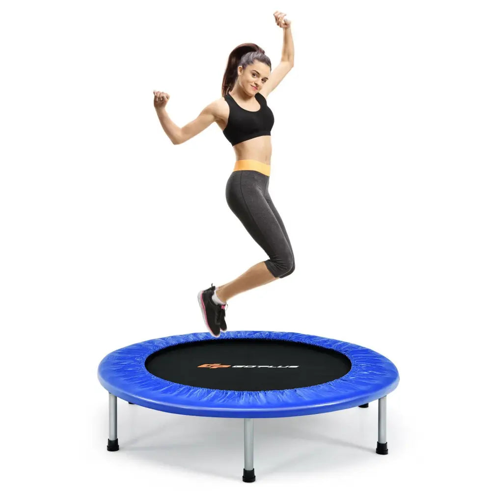 38 Inch Mini Folding Trampoline Portable Leisure Fitness Backboard-Blue - Blue - Trampolines