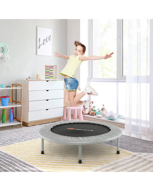 38 Inch Mini Folding Trampoline Portable Recreational Fitness Rebounder-Gray - Gray - Trampolines
