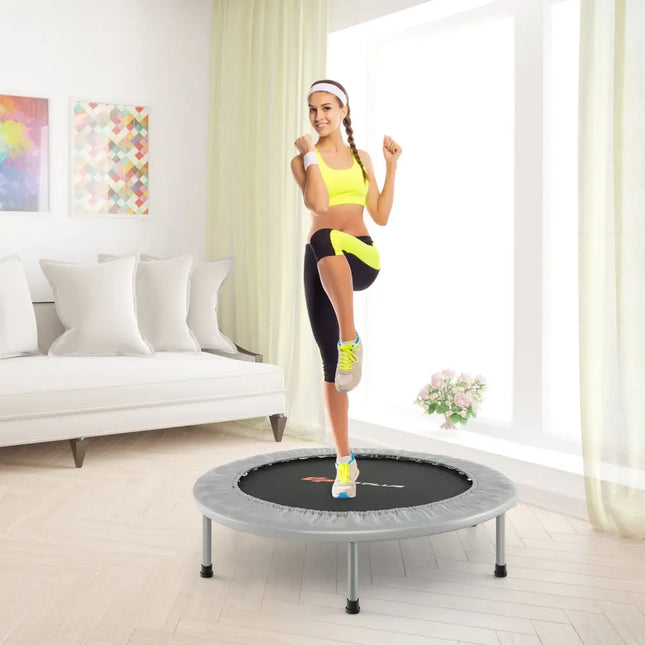 38 Inch Mini Folding Trampoline Portable Recreational Fitness Rebounder-Gray - Gray - Trampolines