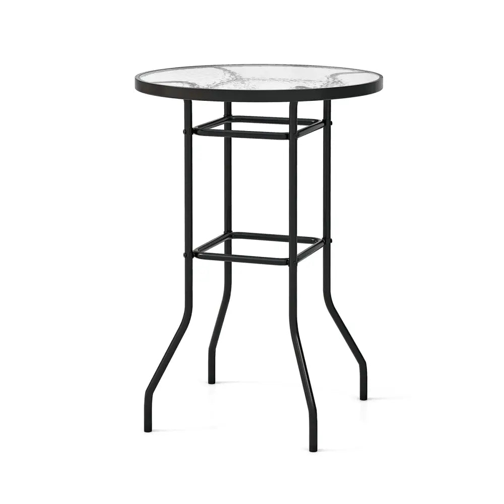38 Inch Patio Bar Table with Tempered Glass Tabletop - Black - Patio Bar Furniture