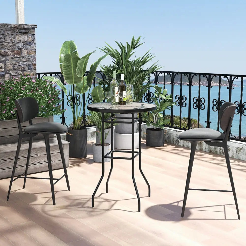 38 Inch Patio Bar Table with Tempered Glass Tabletop - Black - Patio Bar Furniture