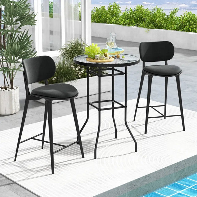 38 Inch Patio Bar Table with Tempered Glass Tabletop - Black - Patio Bar Furniture