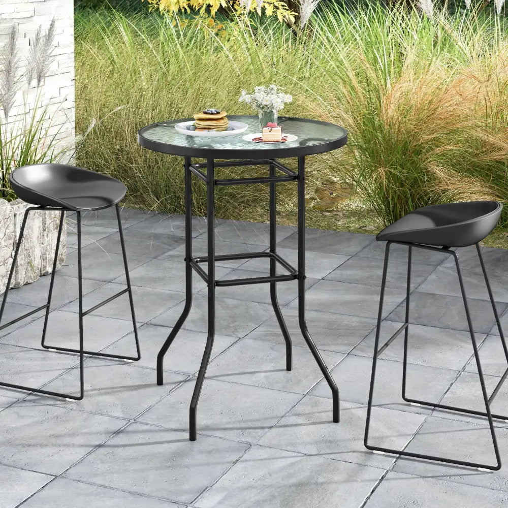 38 Inch Patio Bar Table with Tempered Glass Tabletop - Black - Patio Bar Furniture