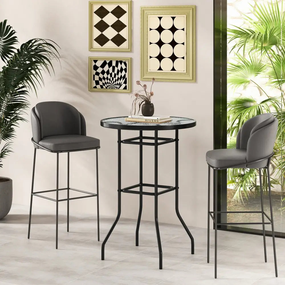38 Inch Patio Bar Table with Tempered Glass Tabletop - Black - Patio Bar Furniture