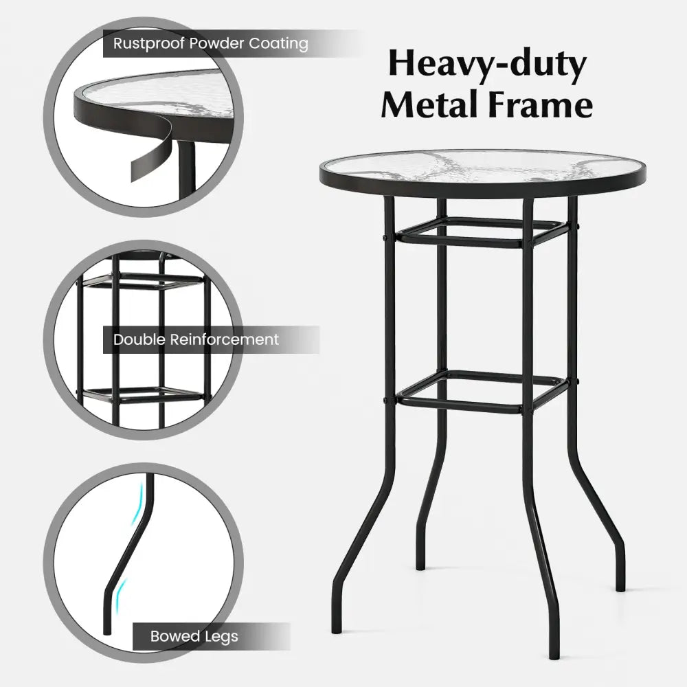 38 Inch Patio Bar Table with Tempered Glass Tabletop - Black - Patio Bar Furniture