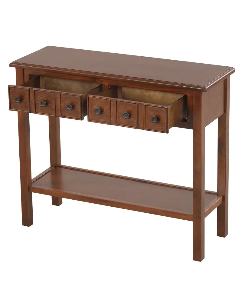 38 Inch Rustic Console Table with 2 Drawers and Bottom Open Shelf-Espresso - Espresso - Console Tables