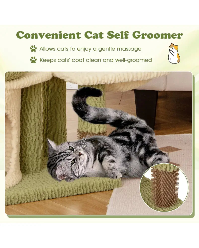 38 Inch Tall Multi-Level Aesthetic Kitten Tower with Condo and Bed-Green - Green - Cat Trees Condos & Scratchers