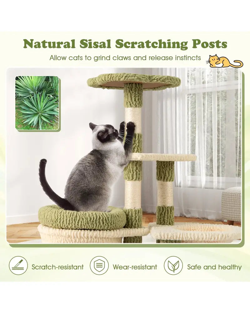 38 Inch Tall Multi-Level Aesthetic Kitten Tower with Condo and Bed-Green - Green - Cat Trees Condos & Scratchers
