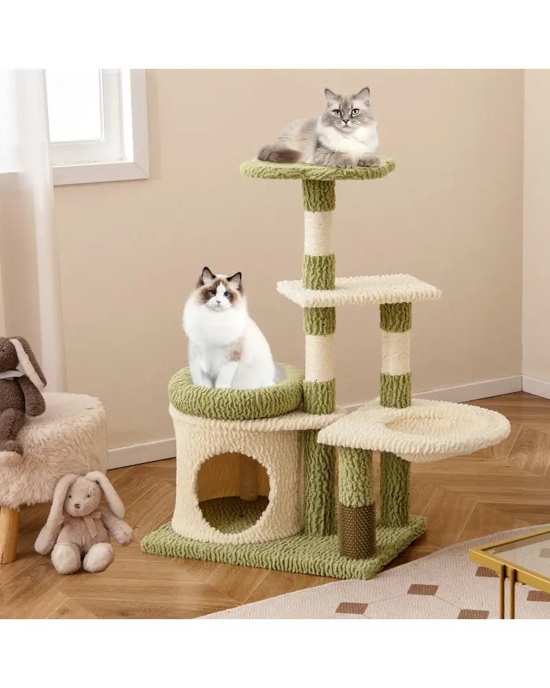 38 Inch Tall Multi-Level Aesthetic Kitten Tower with Condo and Bed-Green - Green - Cat Trees Condos & Scratchers