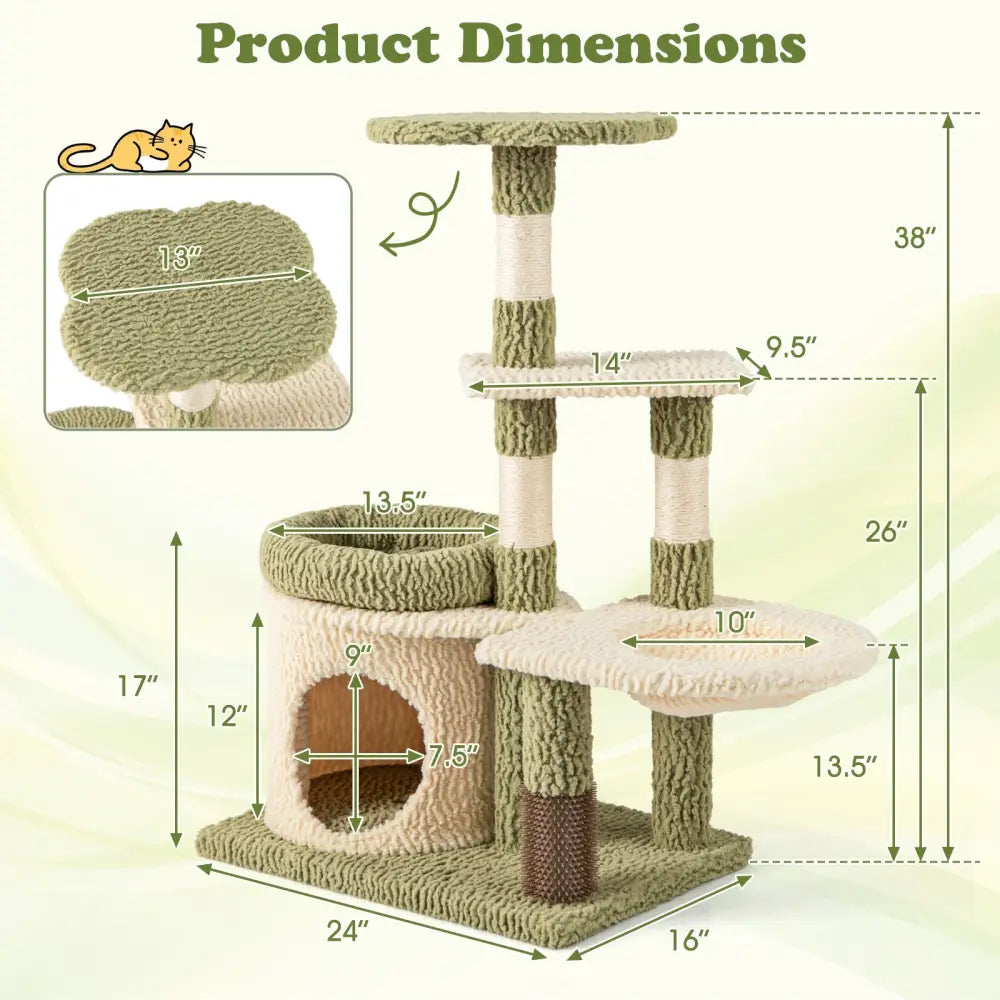 38 Inch Tall Multi-Level Aesthetic Kitten Tower with Condo and Bed-Green - Green - Cat Trees Condos & Scratchers