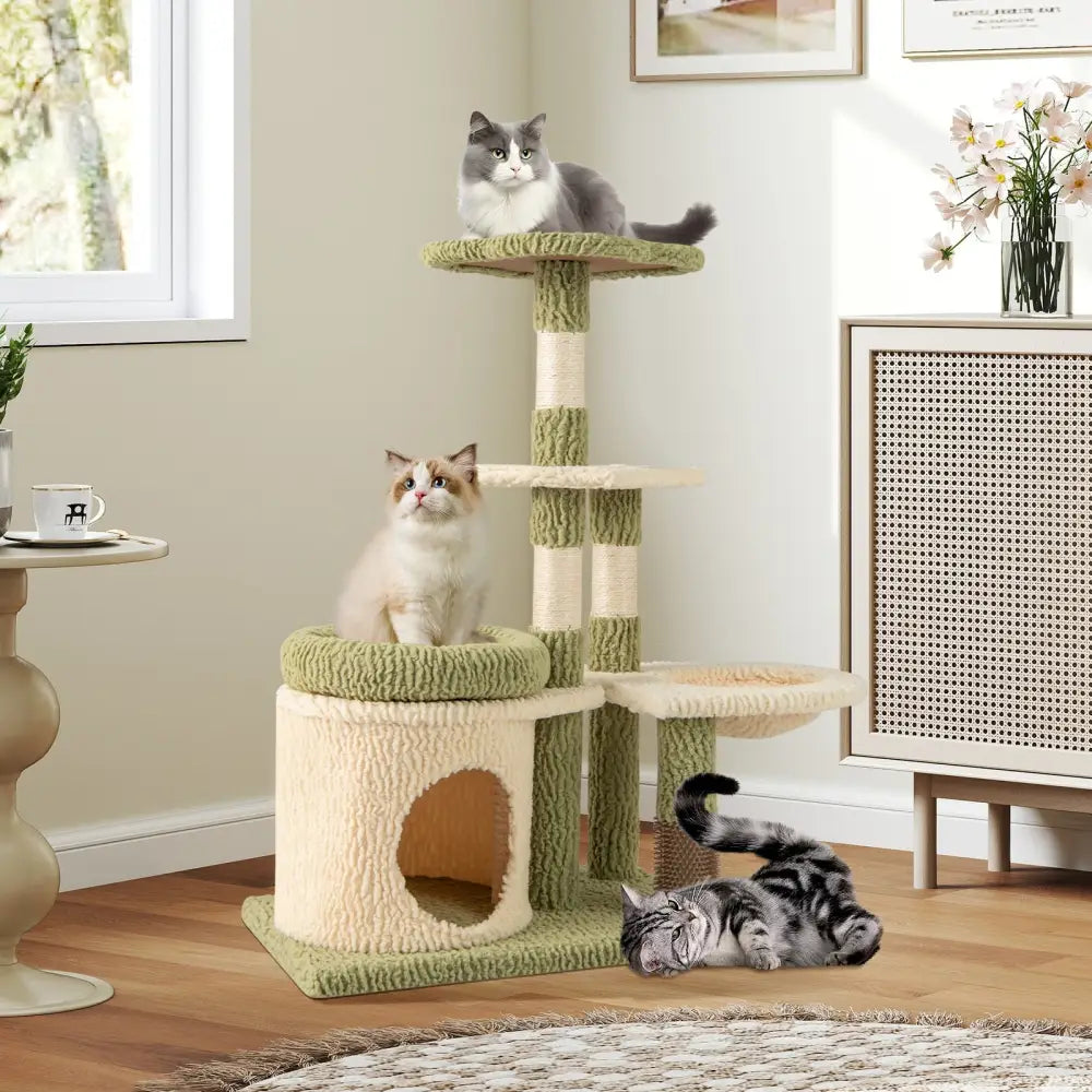 38 Inch Tall Multi-Level Aesthetic Kitten Tower with Condo and Bed-Green - Green - Cat Trees Condos & Scratchers