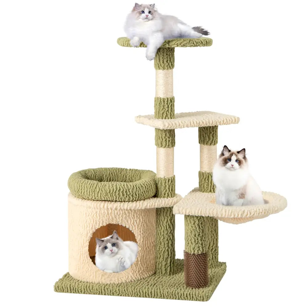 38 Inch Tall Multi-Level Aesthetic Kitten Tower with Condo and Bed-Green - Green - Cat Trees Condos & Scratchers