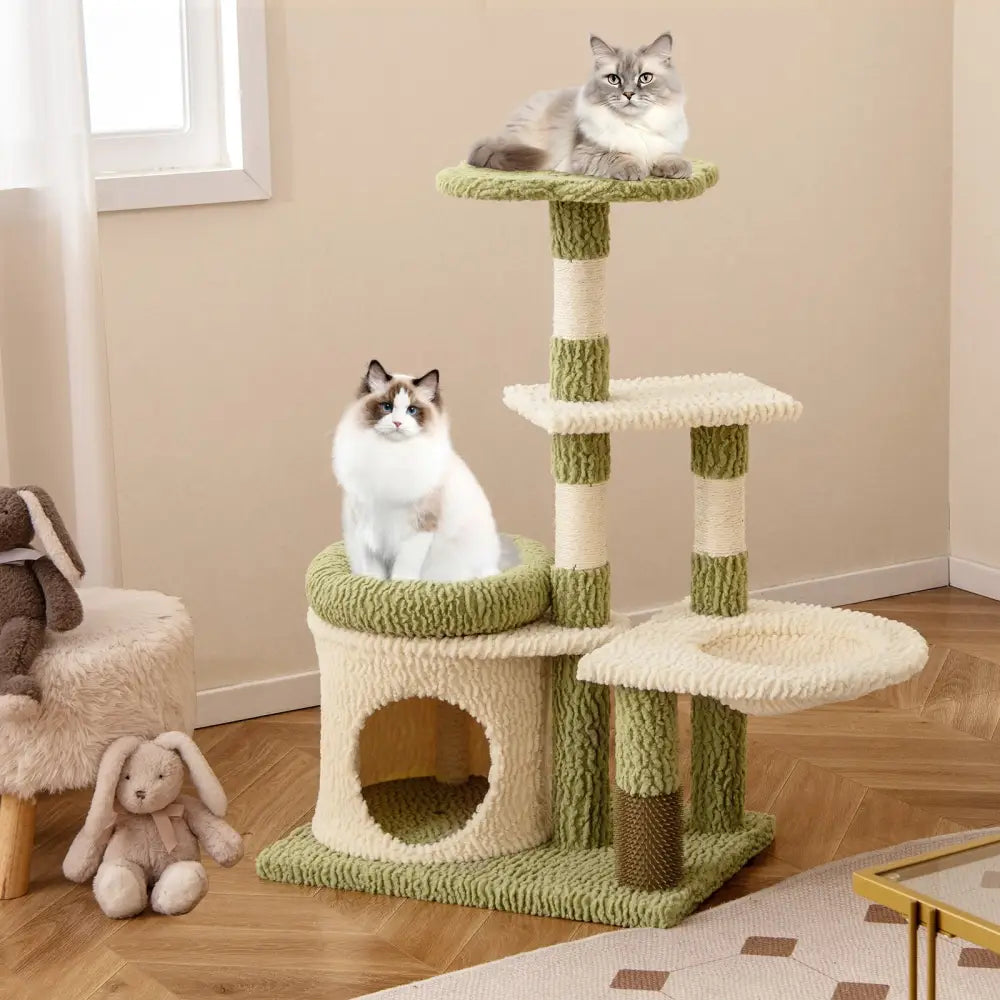 38 Inch Tall Multi-Level Aesthetic Kitten Tower with Condo and Bed-Green - Green - Cat Trees Condos & Scratchers