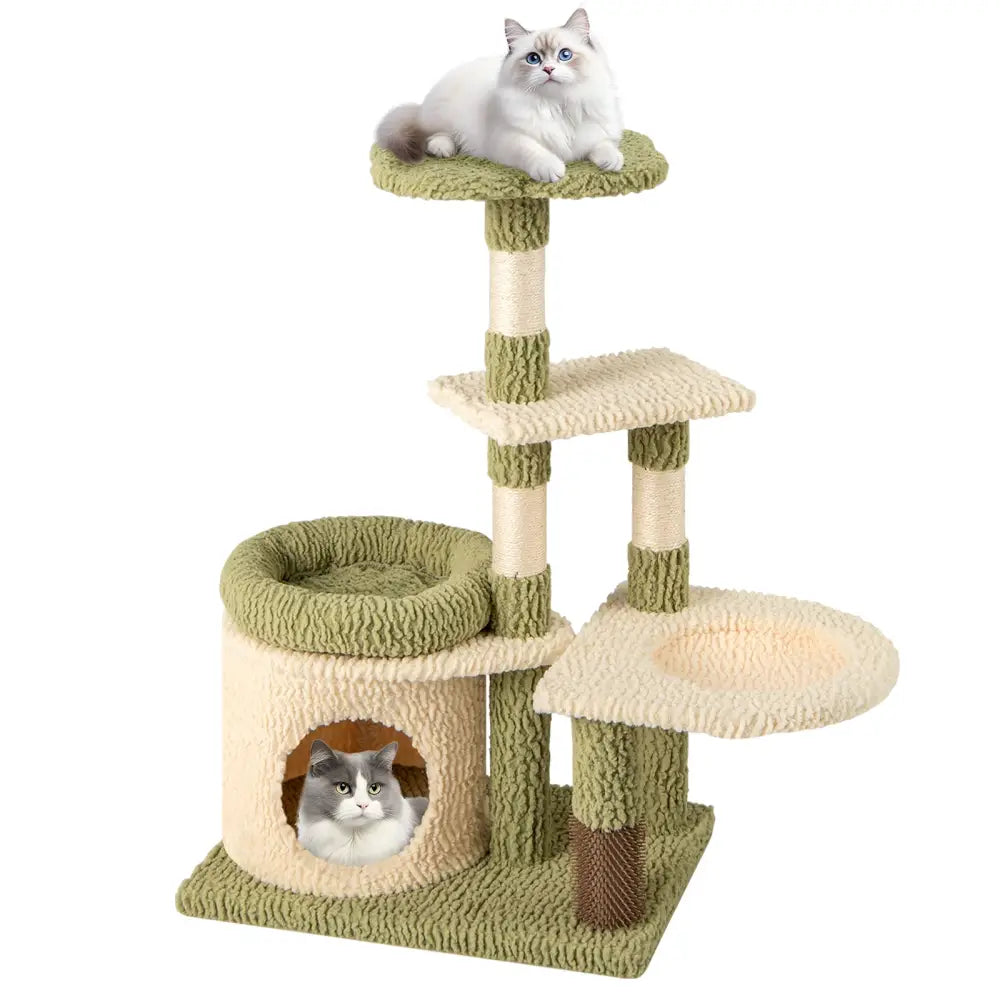 38 Inch Tall Multi-Level Aesthetic Kitten Tower with Condo and Bed-Green - Green - Cat Trees Condos & Scratchers