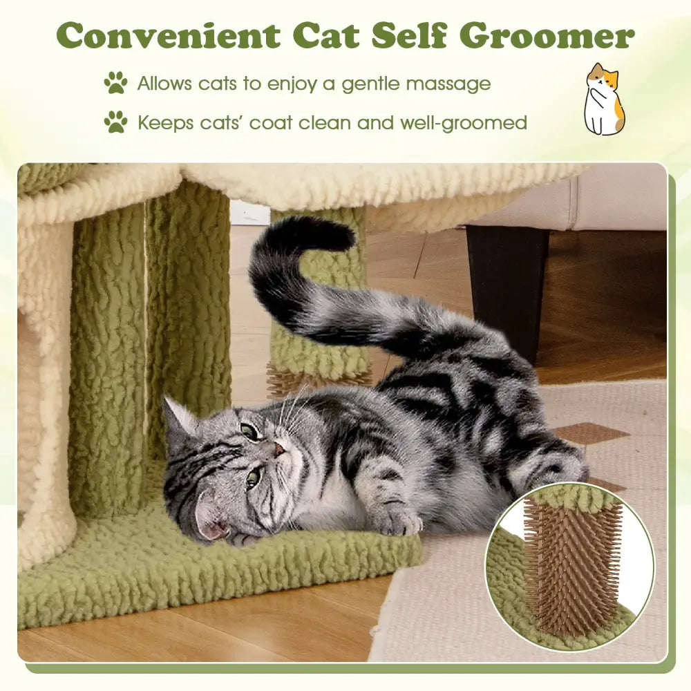 38 Inch Tall Multi-Level Aesthetic Kitten Tower with Condo and Bed-Green - Green - Cat Trees Condos & Scratchers