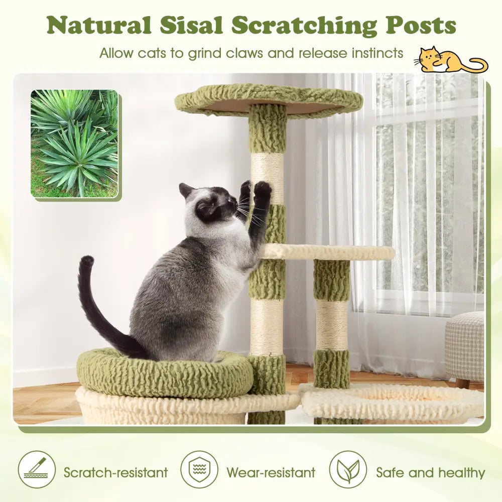 38 Inch Tall Multi-Level Aesthetic Kitten Tower with Condo and Bed-Green - Green - Cat Trees Condos & Scratchers