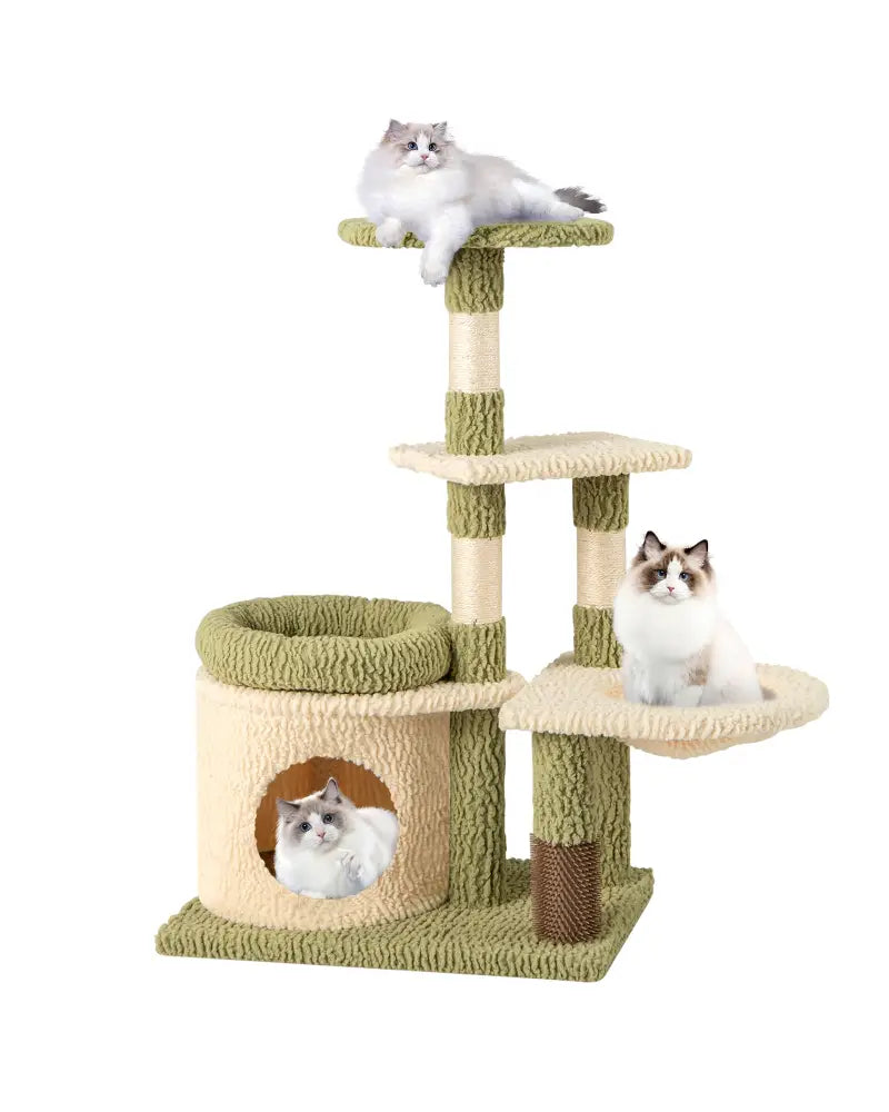 38 Inch Tall Multi-Level Aesthetic Kitten Tower with Condo and Bed-Green - Green - Cat Trees Condos & Scratchers