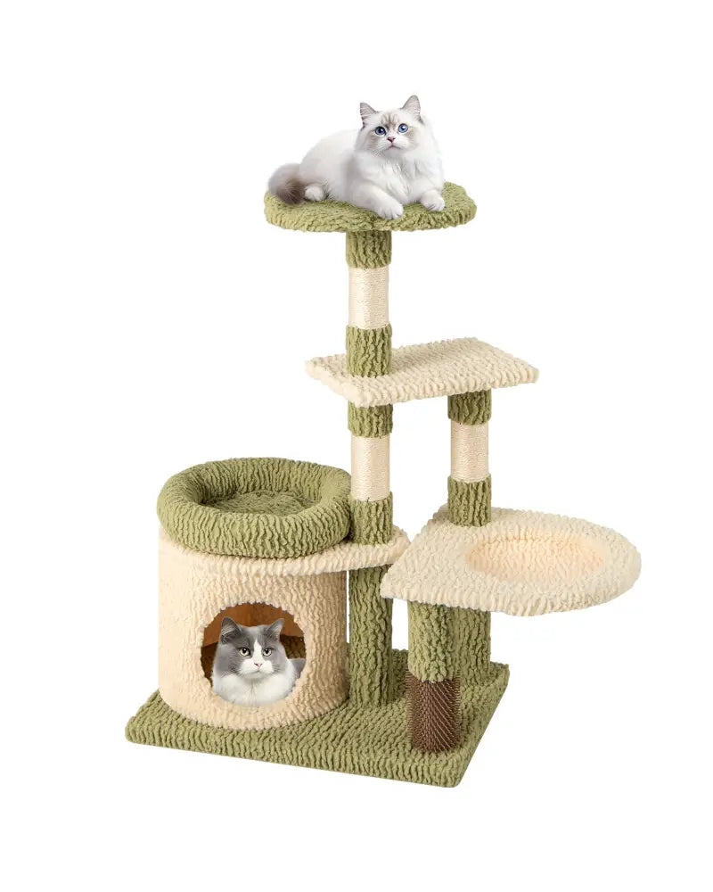 38 Inch Tall Multi-Level Aesthetic Kitten Tower with Condo and Bed-Green - Green - Cat Trees Condos & Scratchers