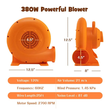 380W Air Blower for Inflatables with 25 feet Wire and GFCI Plug-380W - Orange - Air Blowers