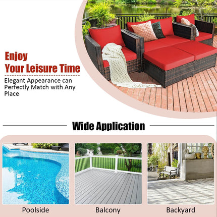 5 Pieces Patio Cushioned Rattan Furniture Set-Red