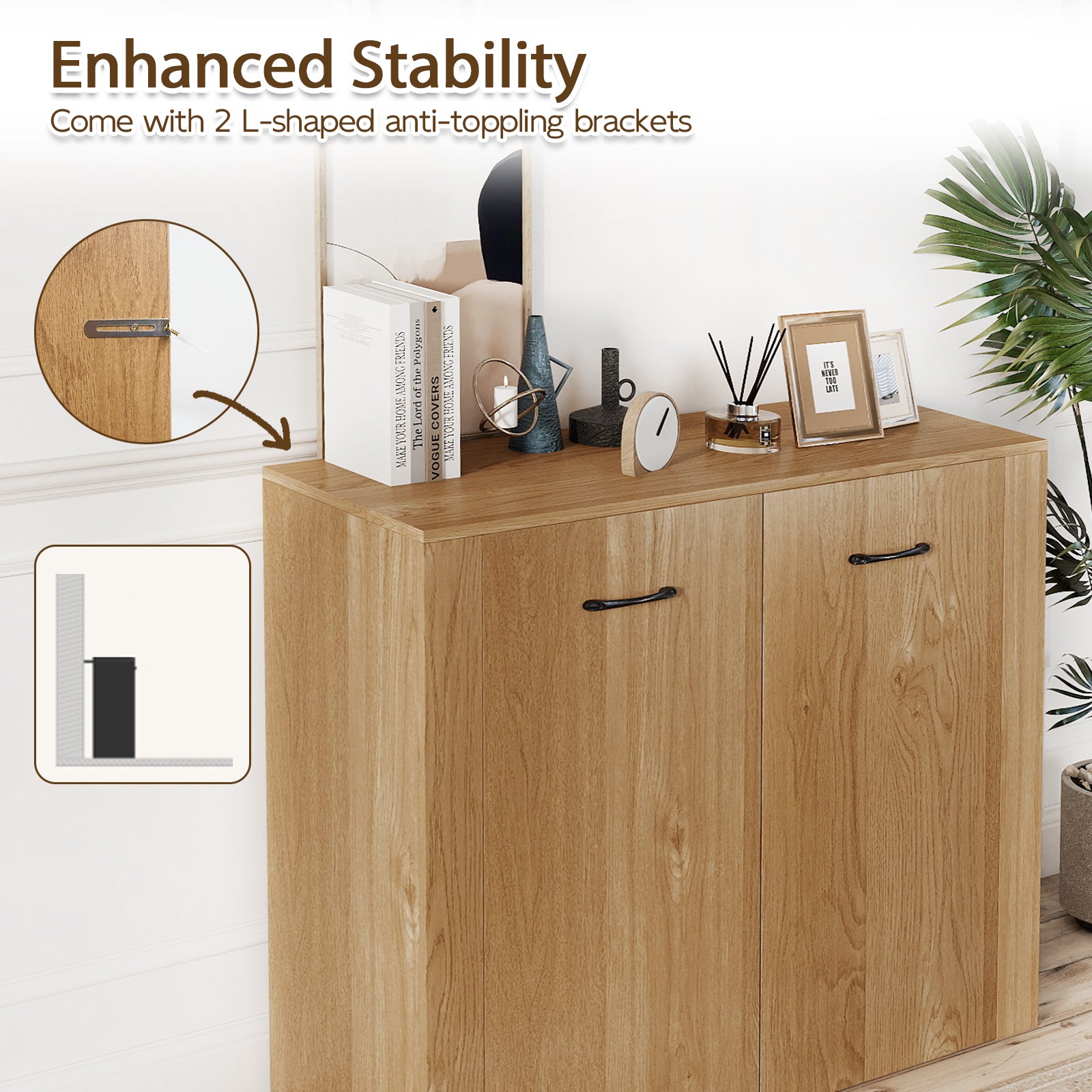 38" Buffet Modern Sideboard Cabinet with Storage-Natural