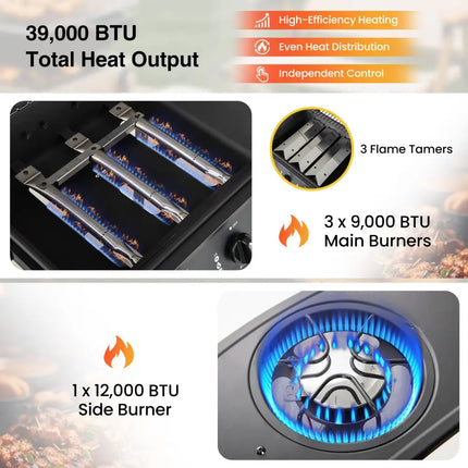 39 000 BTU Outdoor Burner Propane Gas Grill on Wheels-Black - Black - Outdoor Grills