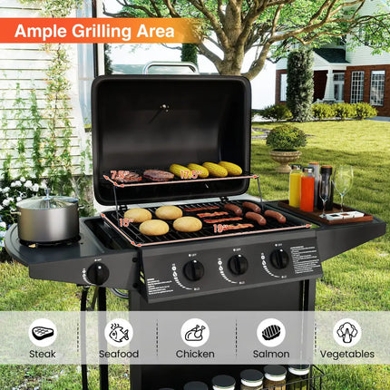 39 000 BTU Outdoor Burner Propane Gas Grill on Wheels-Black - Black - Outdoor Grills