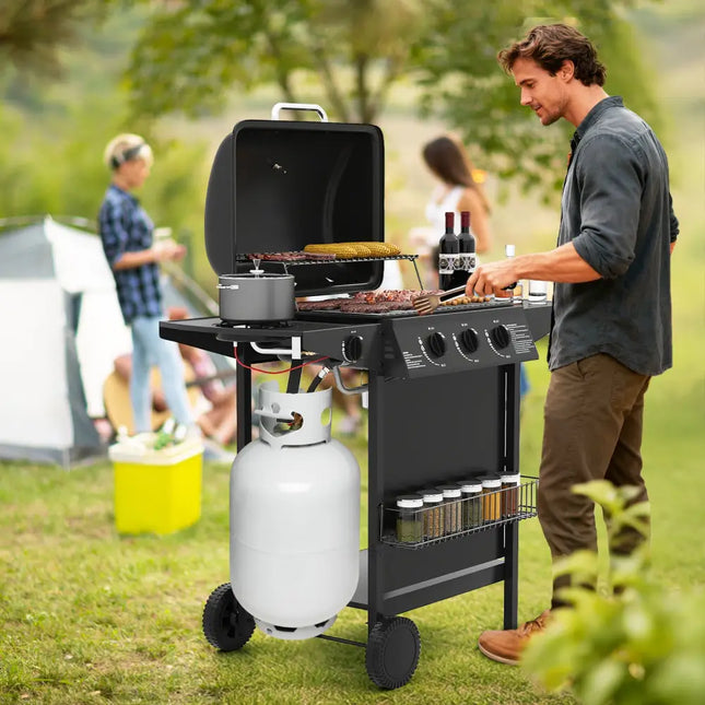 39 000 BTU Outdoor Burner Propane Gas Grill on Wheels-Black - Black - Outdoor Grills