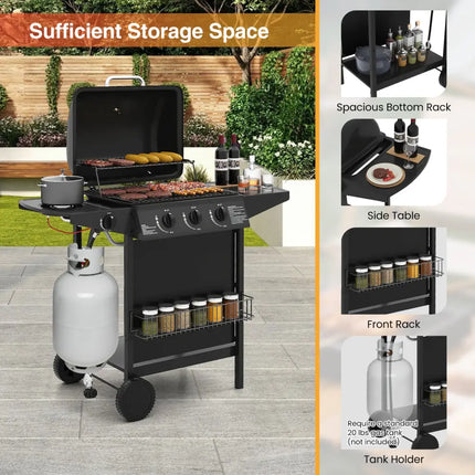 39 000 BTU Outdoor Burner Propane Gas Grill on Wheels-Black - Black - Outdoor Grills