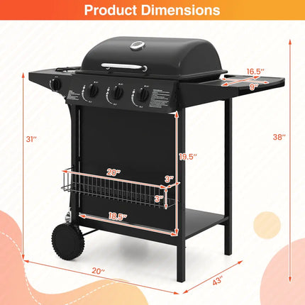 39 000 BTU Outdoor Burner Propane Gas Grill on Wheels-Black - Black - Outdoor Grills