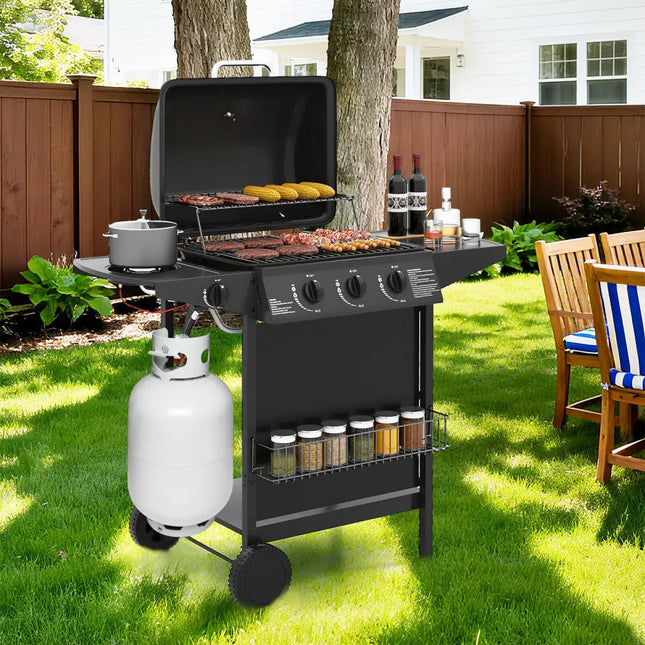 39 000 BTU Outdoor Burner Propane Gas Grill on Wheels-Black - Black - Outdoor Grills