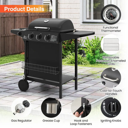 39 000 BTU Outdoor Burner Propane Gas Grill on Wheels-Black - Black - Outdoor Grills