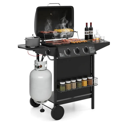 39 000 BTU Outdoor Burner Propane Gas Grill on Wheels-Black - Black - Outdoor Grills