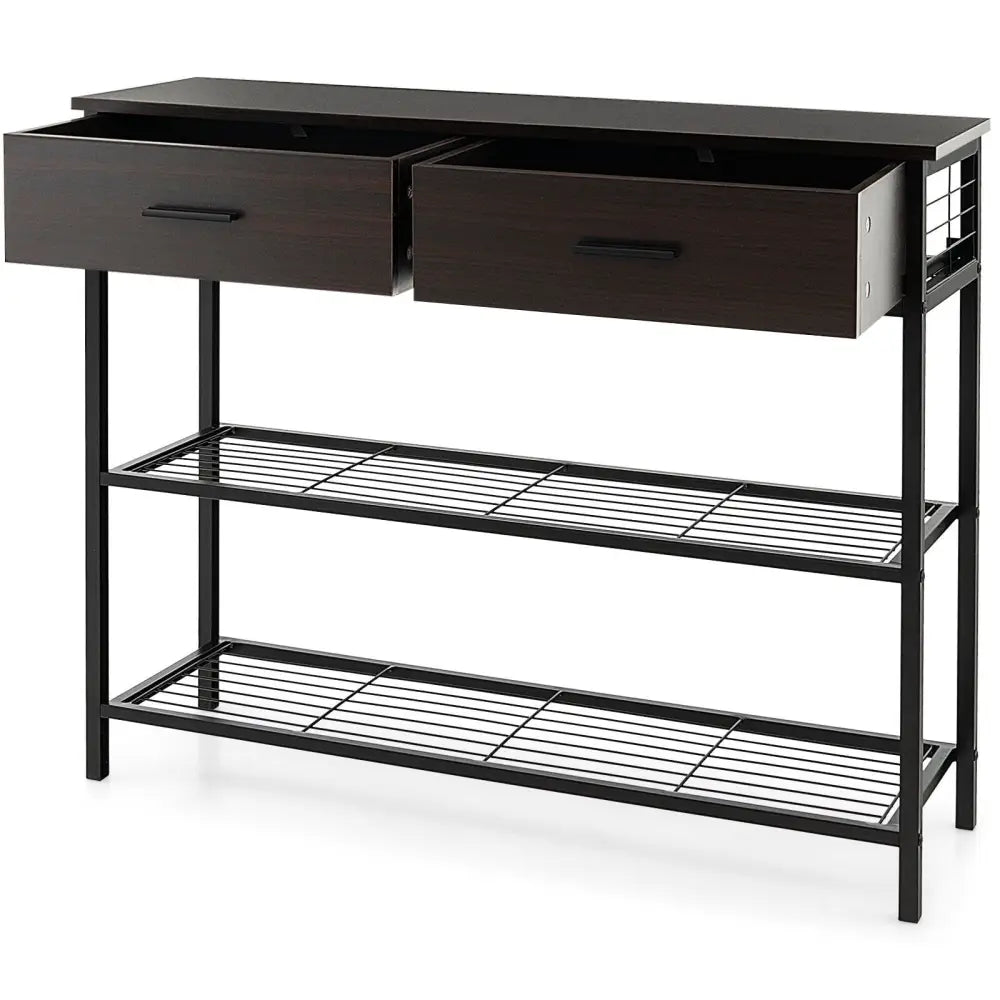 39.5 Inch Entryway Table with 2 Drawers and 2-Tier Shelves-Dark Brown - Dark Brown - Console Tables