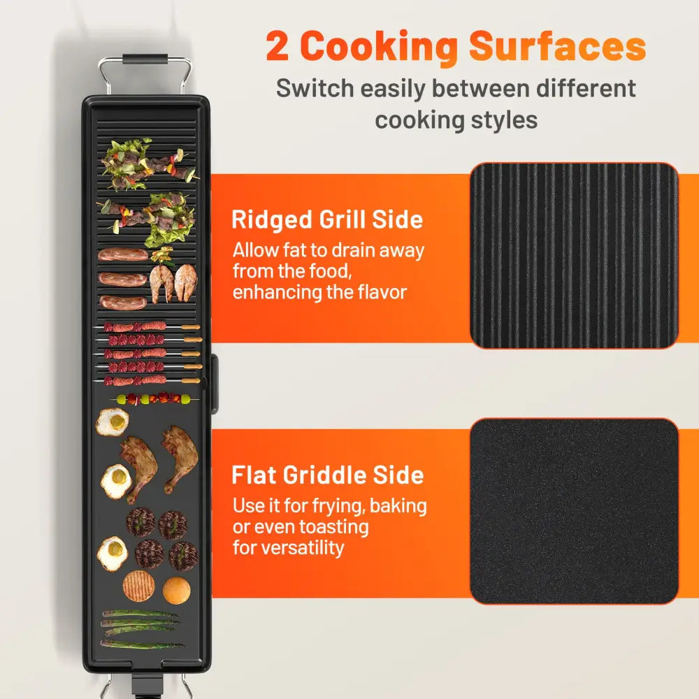39.5 Inch Extra Large Electric Griddle with 2 Cooking Surface and Adjustable Temperatures - Black - Cookware & Bakeware