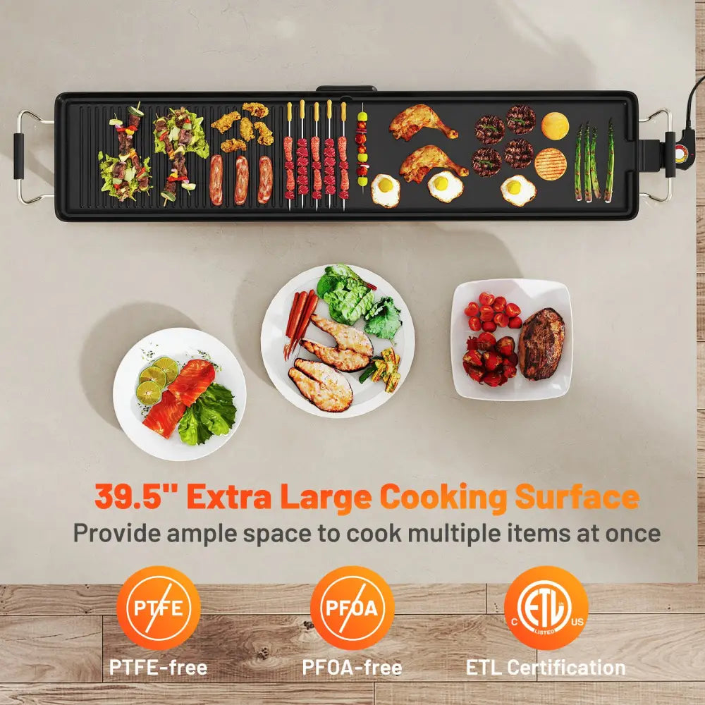 39.5 Inch Extra Large Electric Griddle with 2 Cooking Surface and Adjustable Temperatures - Black - Cookware & Bakeware
