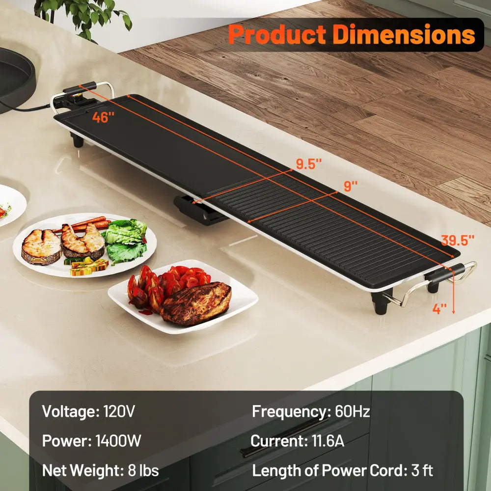 39.5 Inch Extra Large Electric Griddle with 2 Cooking Surface and Adjustable Temperatures - Black - Cookware & Bakeware