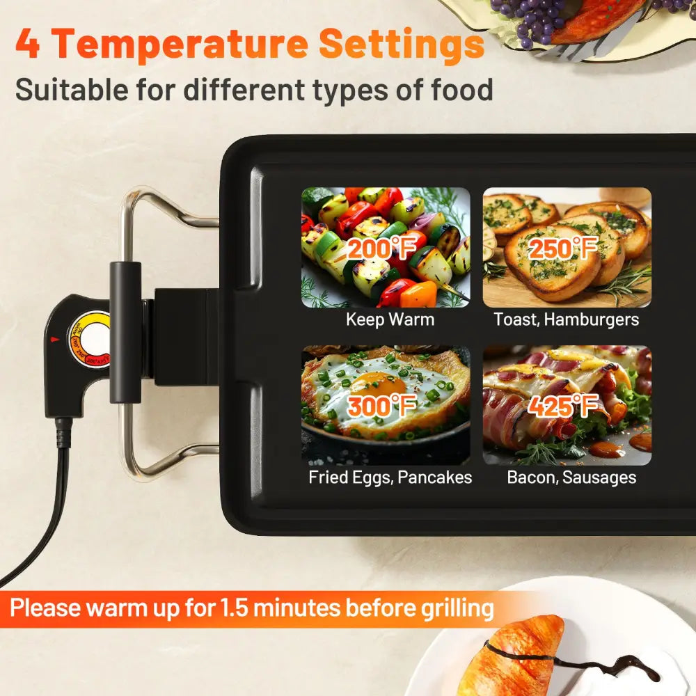 39.5 Inch Extra Large Electric Griddle with 2 Cooking Surface and Adjustable Temperatures - Black - Cookware & Bakeware