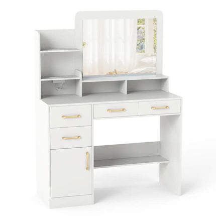 39.5 Inch Vanity Desk with Power Outlets and Mirror for Bedroom-White - White - Kids Vanities