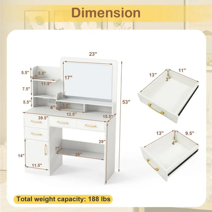 39.5 Inch Vanity Desk with Power Outlets and Mirror for Bedroom-White - White - Kids Vanities