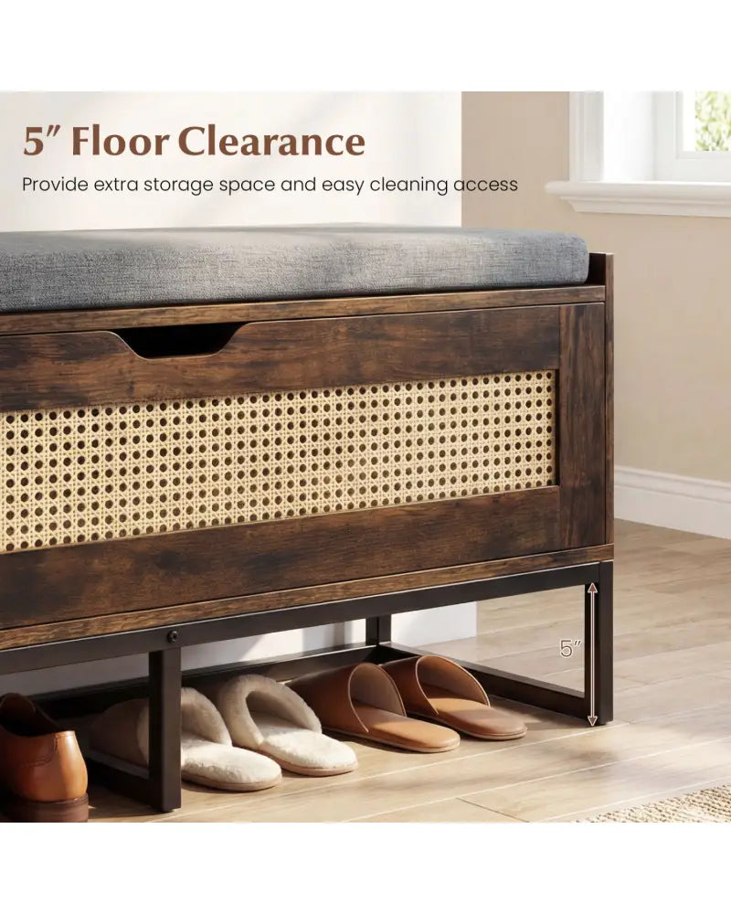 39.5’’ Rattan Storage Chest Wicker Shoe Bench with Padded Seat Flip-Top-Rustic Brown - Rustic Brown - Shoe Racks &