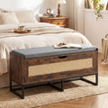 39.5’’ Rattan Storage Chest Wicker Shoe Bench with Padded Seat Flip-Top-Rustic Brown - Rustic Brown - Shoe Racks &