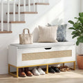 39.5’’ Rattan Storage Chest Wicker Shoe Bench with Padded Seat Flip-Top-White - White - Shoe Racks & Storage Benches
