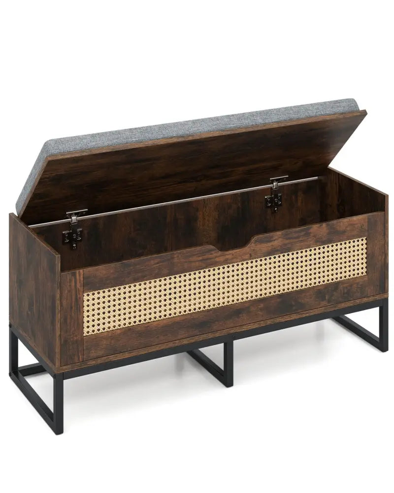 39.5’’ Rattan Storage Chest Wicker Shoe Bench with Padded Seat Flip-Top-Rustic Brown - Rustic Brown - Shoe Racks &