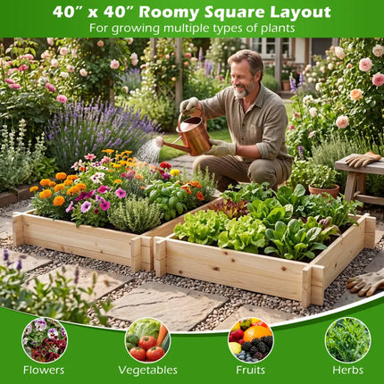 39.5’’ x 39.5’’ Square Wooden Raised Garden Bed-Natural - Natural - Raised Garden Beds