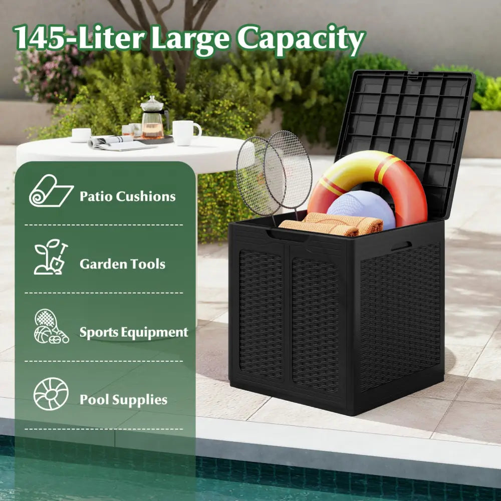 39 Gallon Deck Box with Lockable Lid Package Delivery Box for Patio Furniture Cushions-Black - Black - Sheds & Outdoor