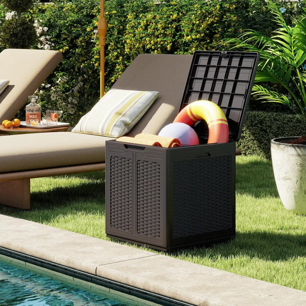39 Gallon Deck Box with Lockable Lid Package Delivery Box for Patio Furniture Cushions-Brown - Brown - Sheds & Outdoor